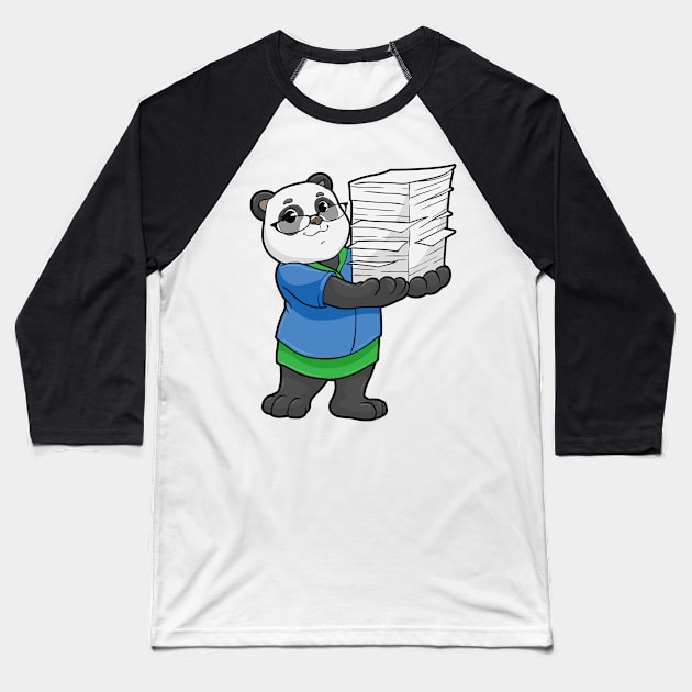 Panda as Secretary with Glasses and Stack of Paper Baseball T-Shirt by Markus Schnabel